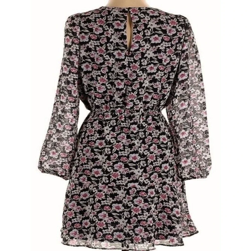 NWT Banana Republic Black Pink Floral Country Cottage Tie Waist Dress Women L